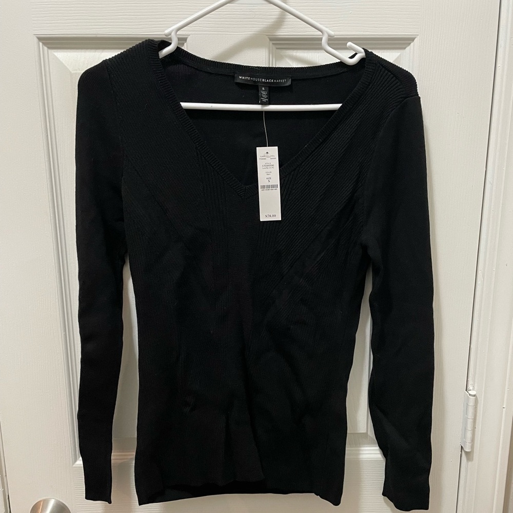 NWT- Ribbed Black v-neck WHBM Sweater